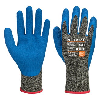 Aramid HR Cut Latexové rukavice Čierna/Modrá Portwest A611