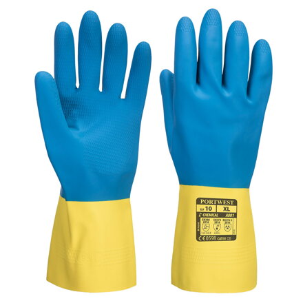 Dvojito máčané latexové rukavice Yellow/Blue Portwest A801